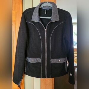 Kuhl Wisteria Women's Full Zip Black Dressy Fleece Jacket With Grey Accents.